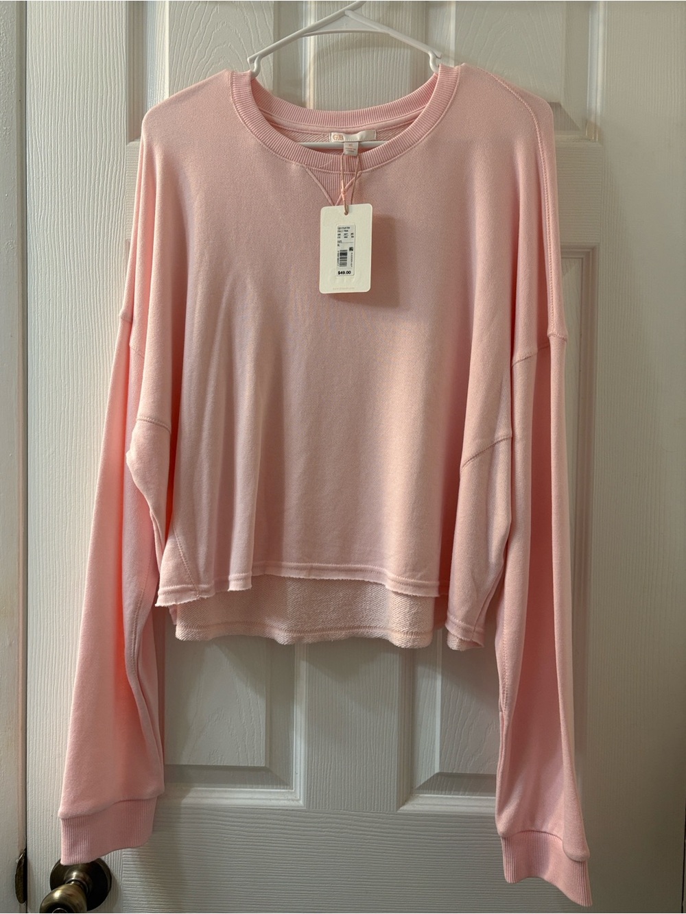 GB Gianni Bini Blush Pink Oversized Cropped Crewneck Sweatshirt Cozy Lounge